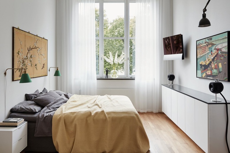 gray and yellow bedroom