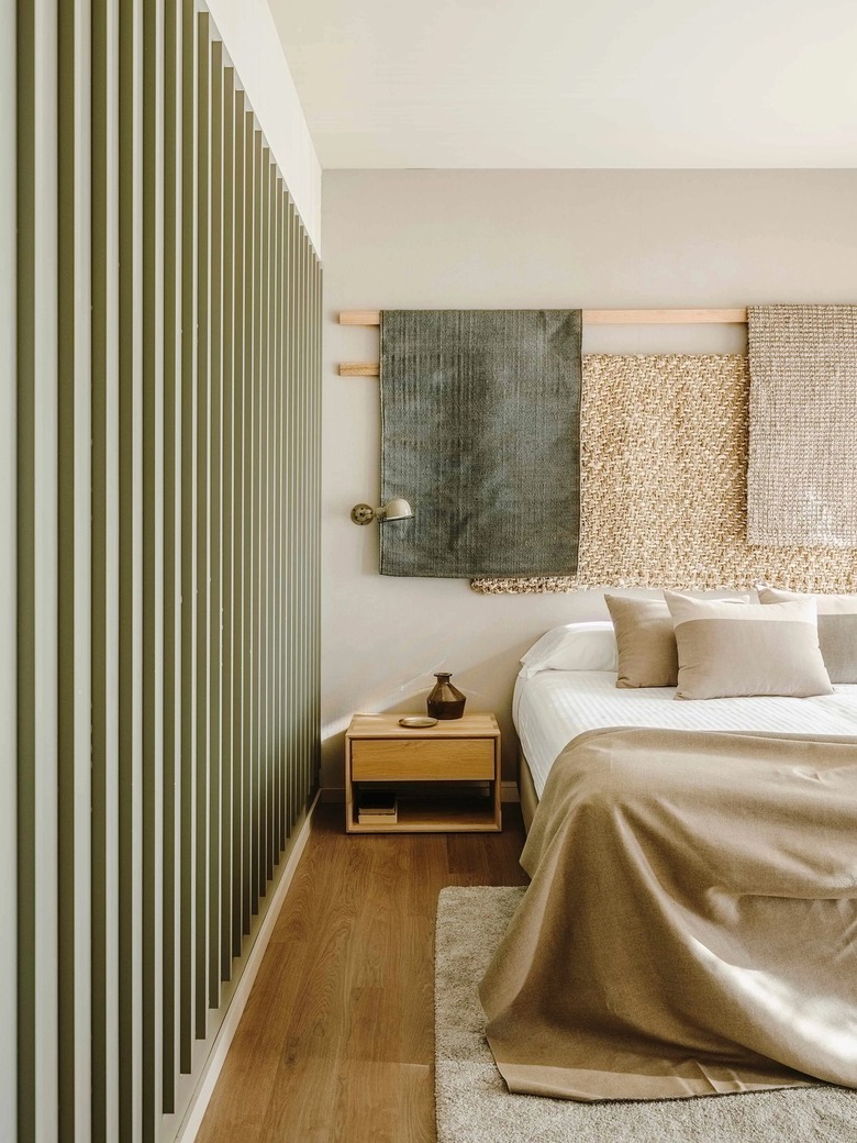 sage green and light taupe hotel room