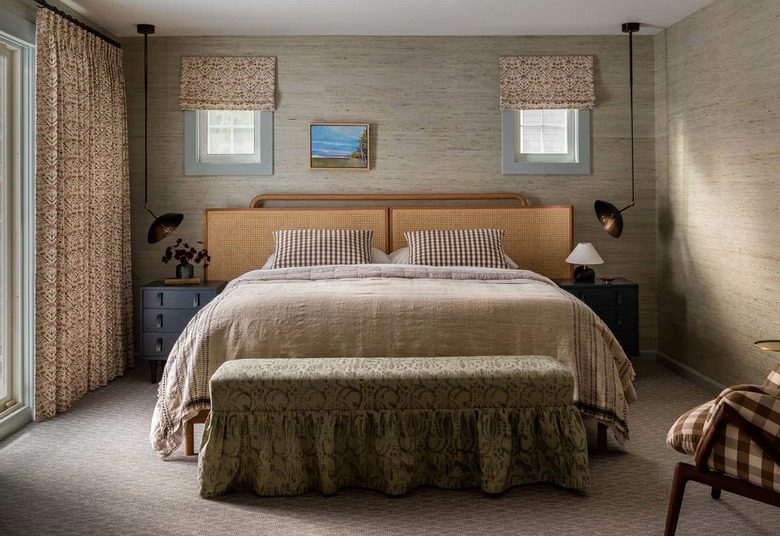 Bedroom with taupe bedding