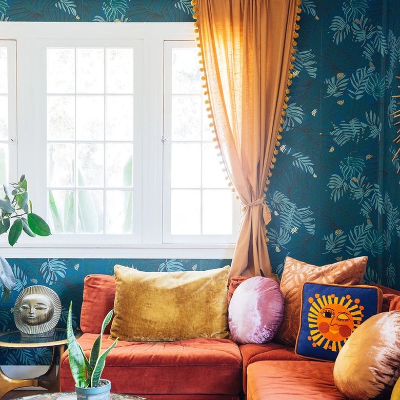 teal and orange color idea in living room