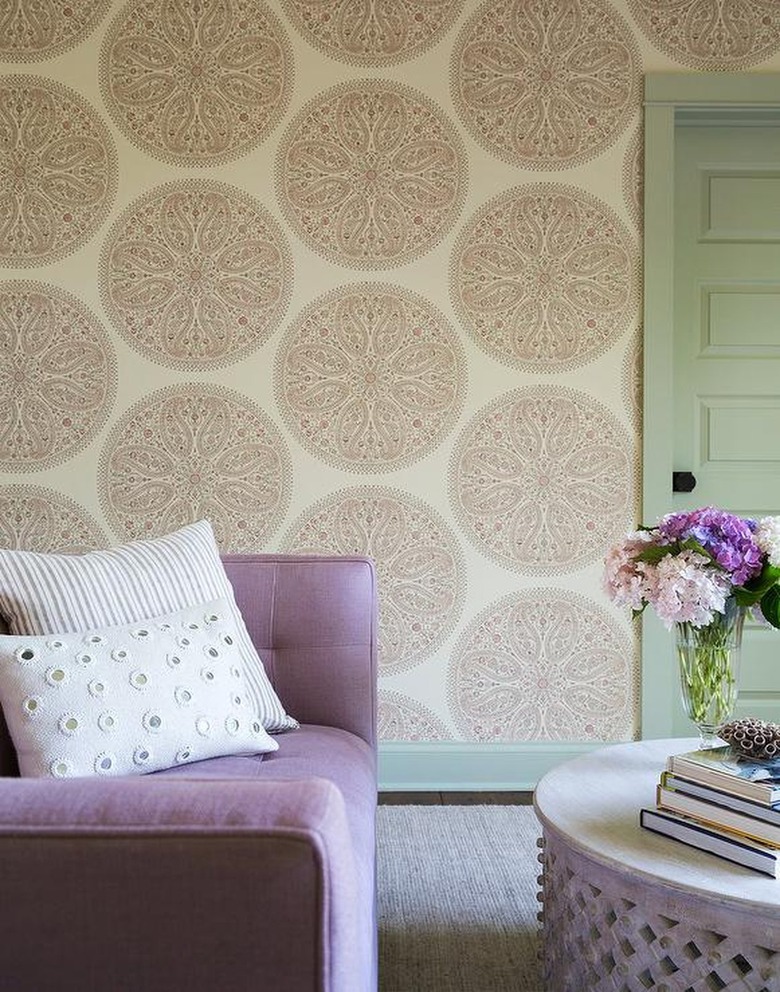 mint green and lavender living room