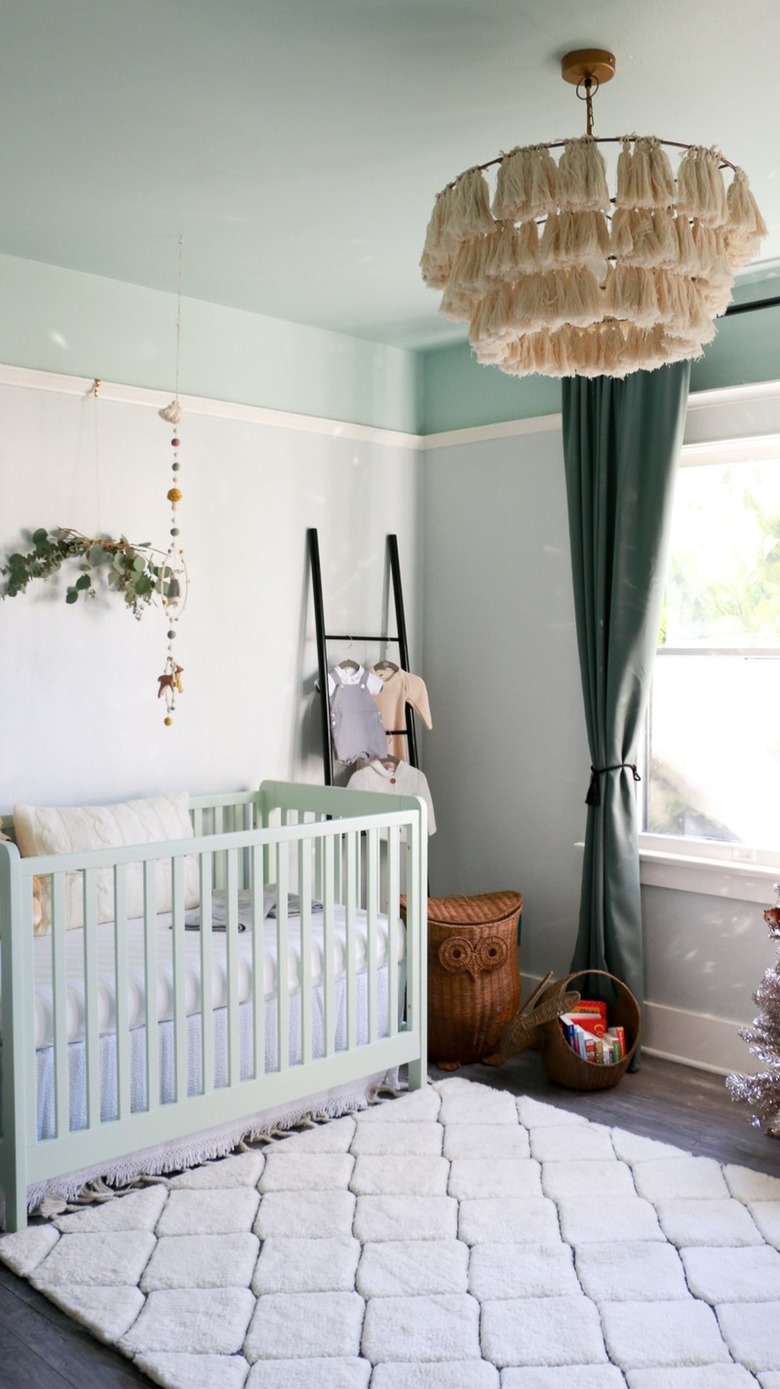 mint green nursery with forest green accents