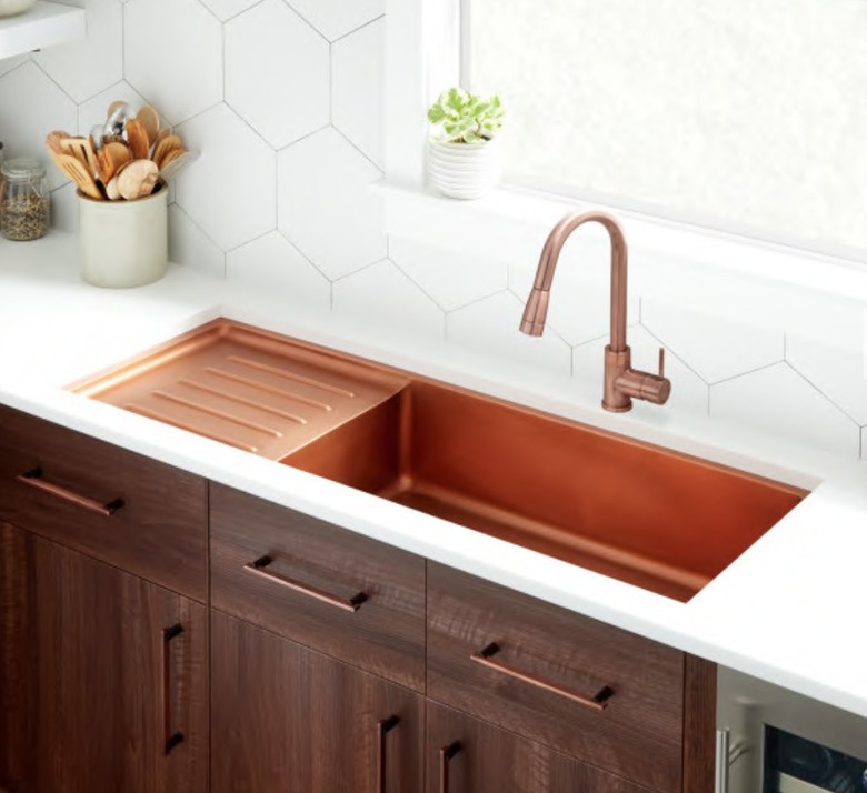 Copper undermount drainboard sink with copper faucet