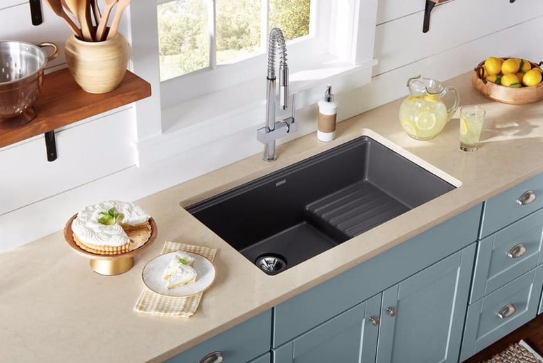 Composite undermount sink in charcoal.