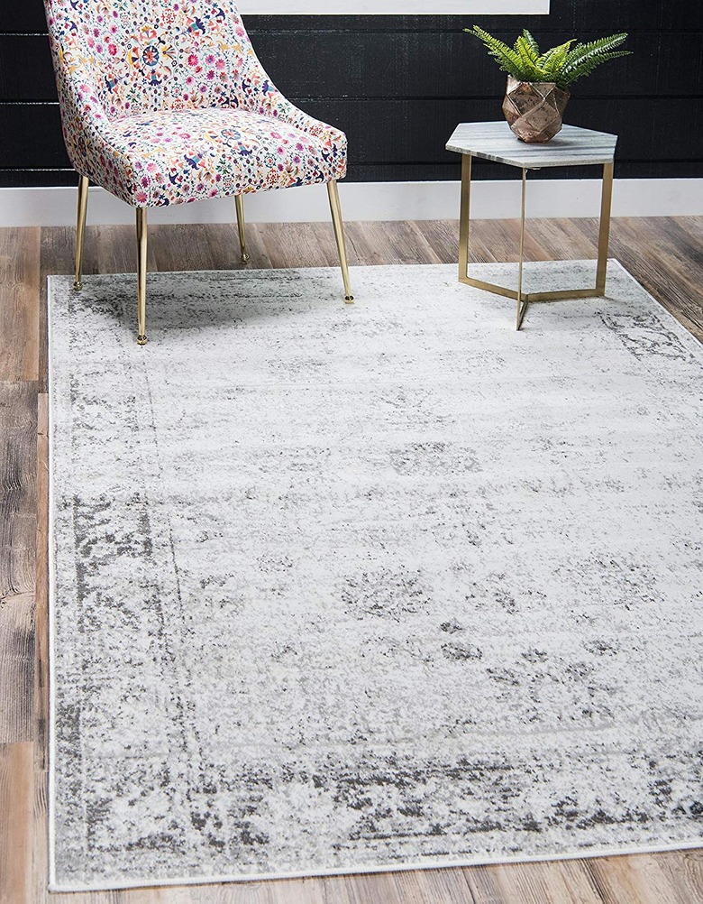Gray area rug with subtle abstract design