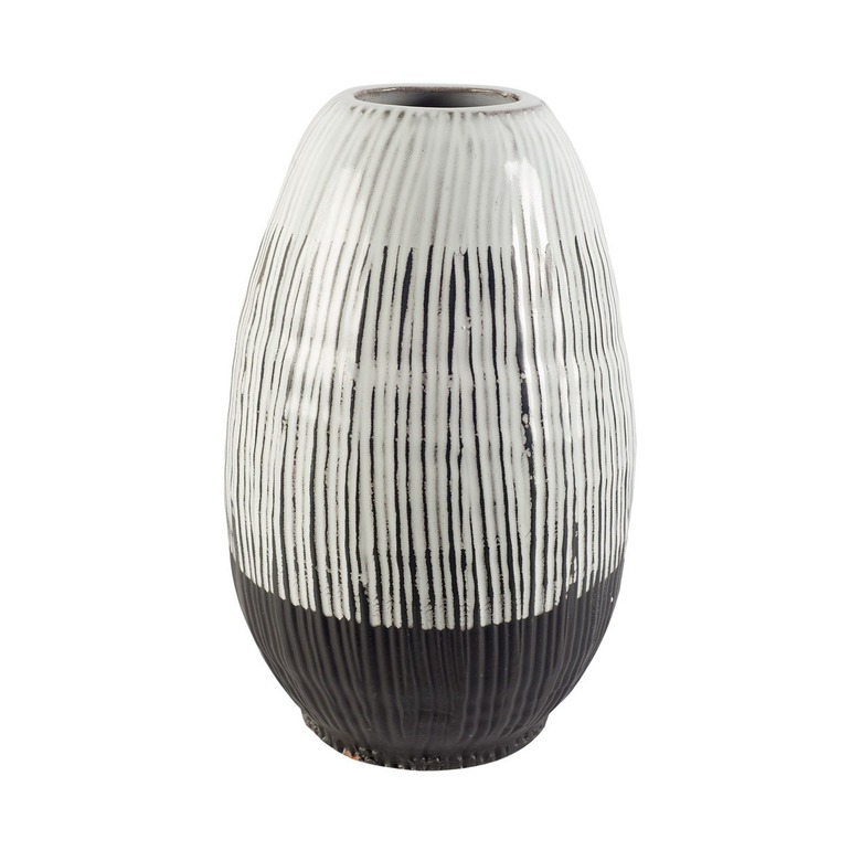 Black and white oval vase. Bottom 1/4 is solid black