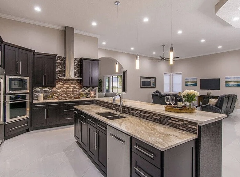 Dark Kitchen Cabinet with Bar Accessories
