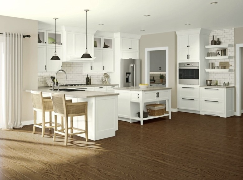 Kitchen with white KraftMaid cabinets