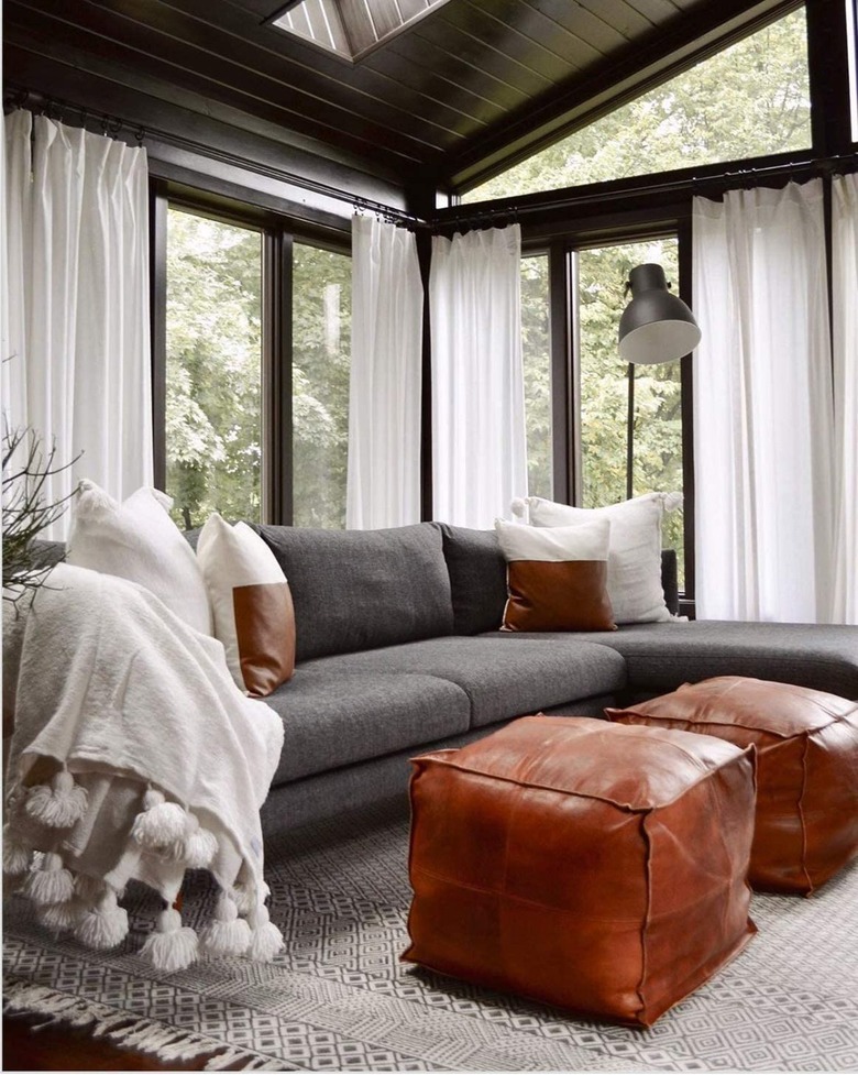 leather poufs in living room