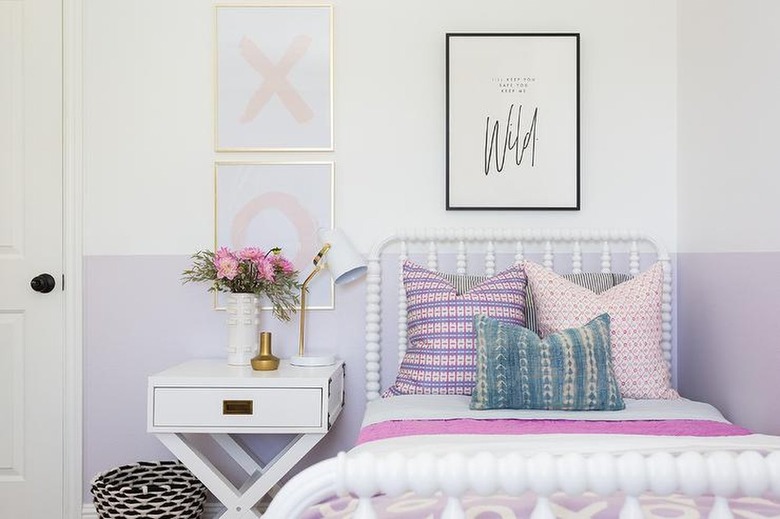 bedroom with lilac and white two-tone paint