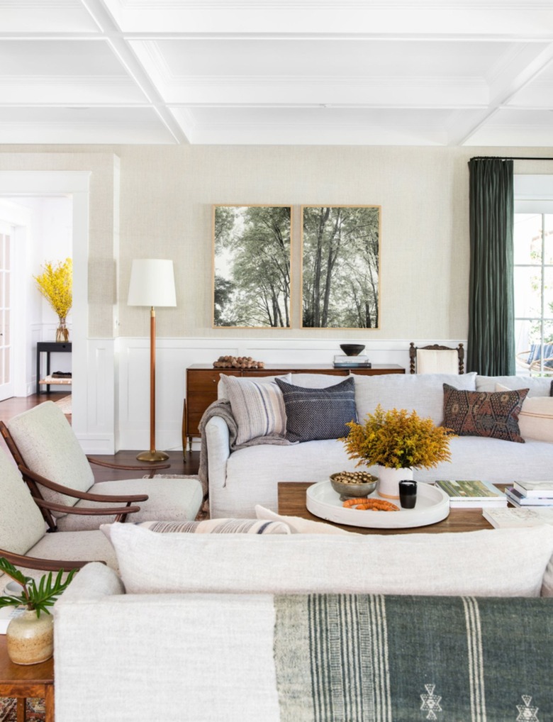 living room with two tone walls