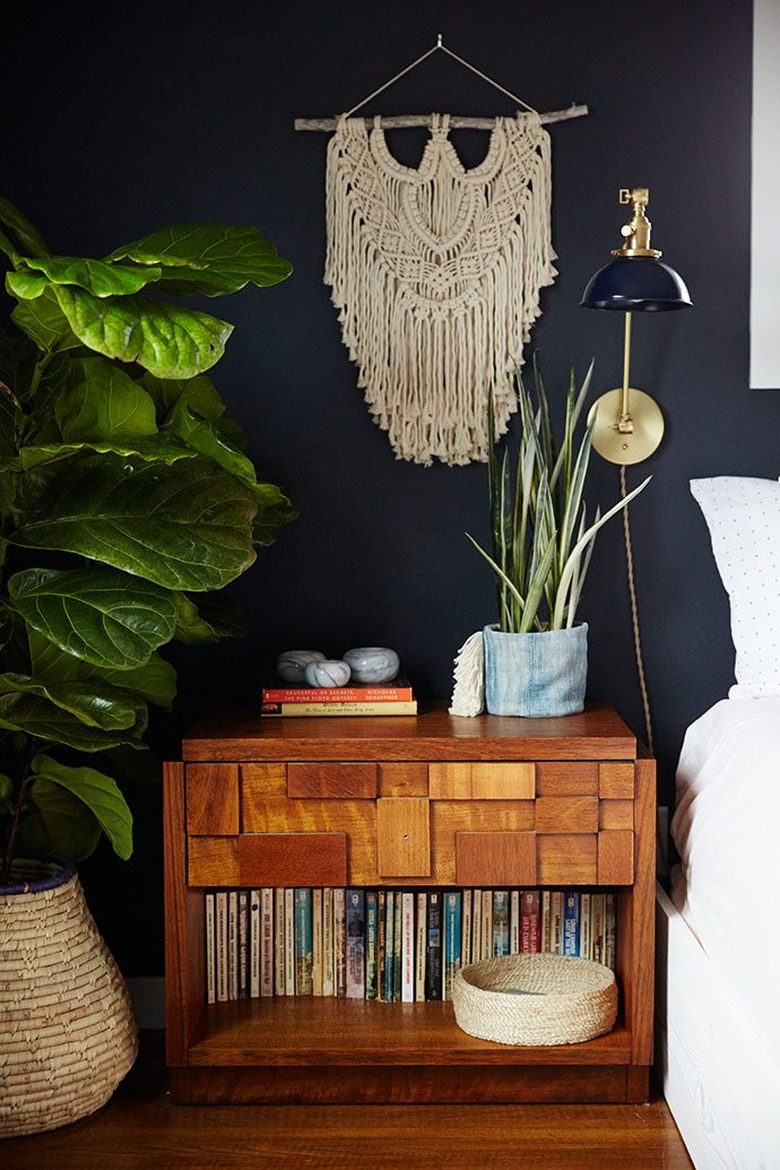 bohemian bedroom with black walls