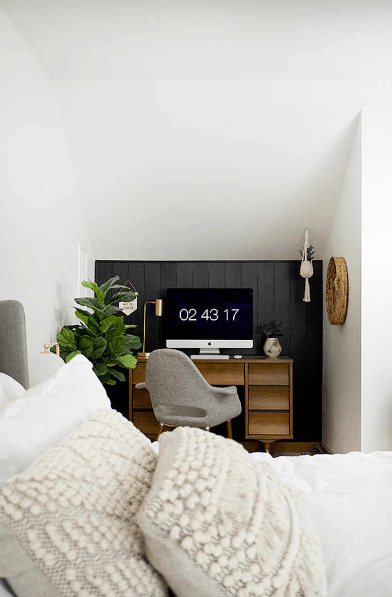 black accent wall in bedroom desk nook