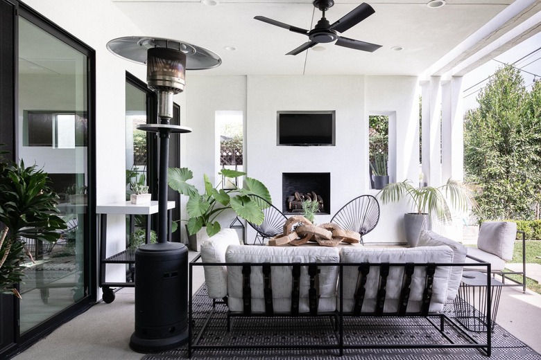 A porch with modern black accents