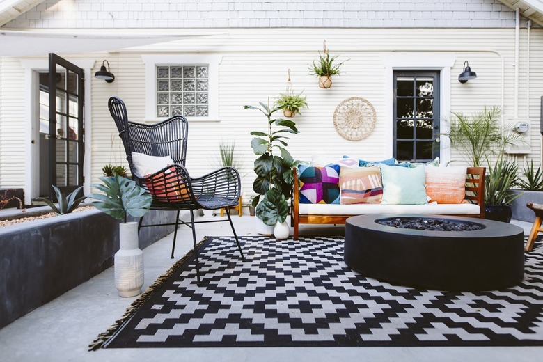 Patio with black fire pit