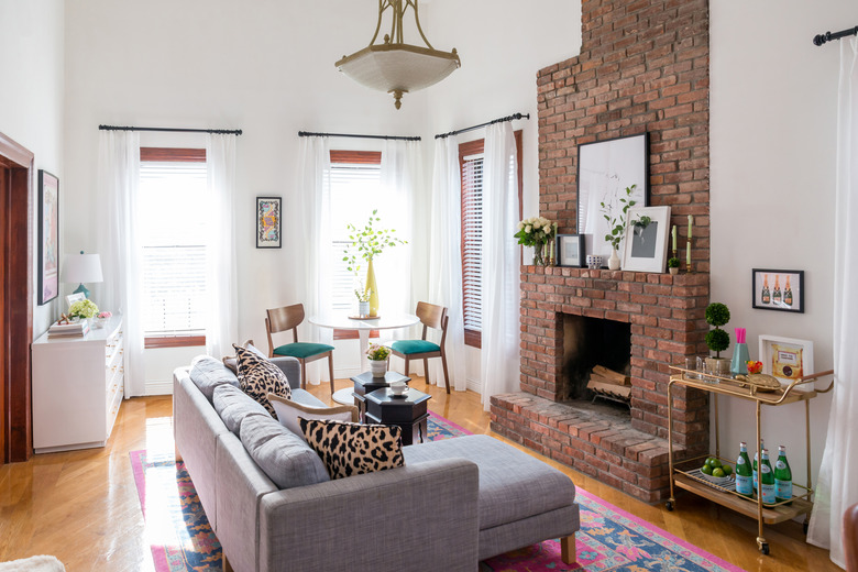 Living Room with brick fireplace