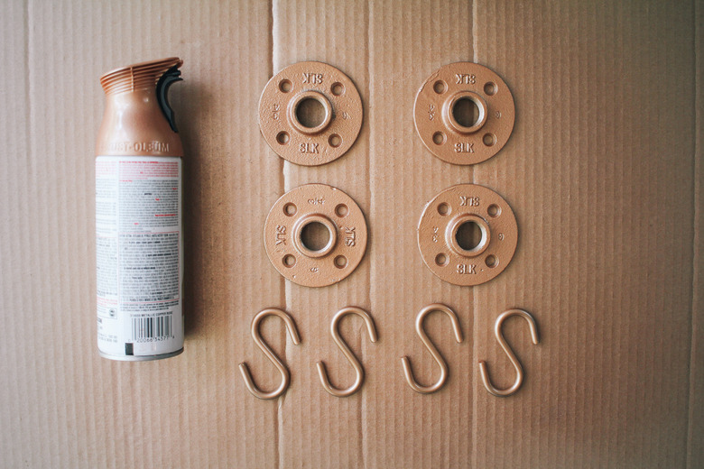 Floor flanges and S hooks painted copper