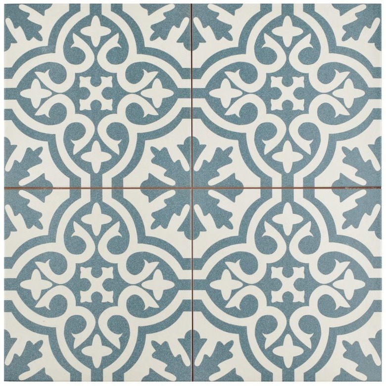 Blue and white patterned tile