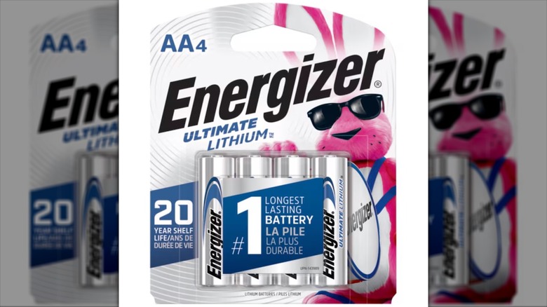 A pack of four Energizer Ultimate Lithium AA Batteries are shown in a product shot