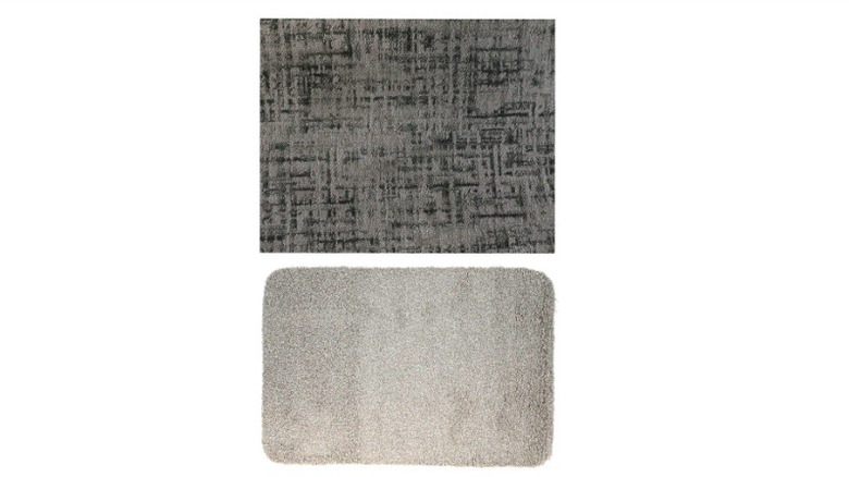 Solid and patterned gray rugs from Dollar Tree
