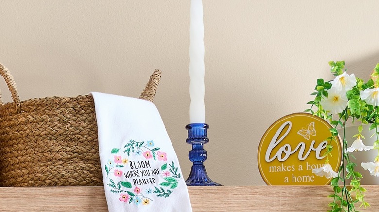 Dollar General Gingham Taper Candle in candle holder