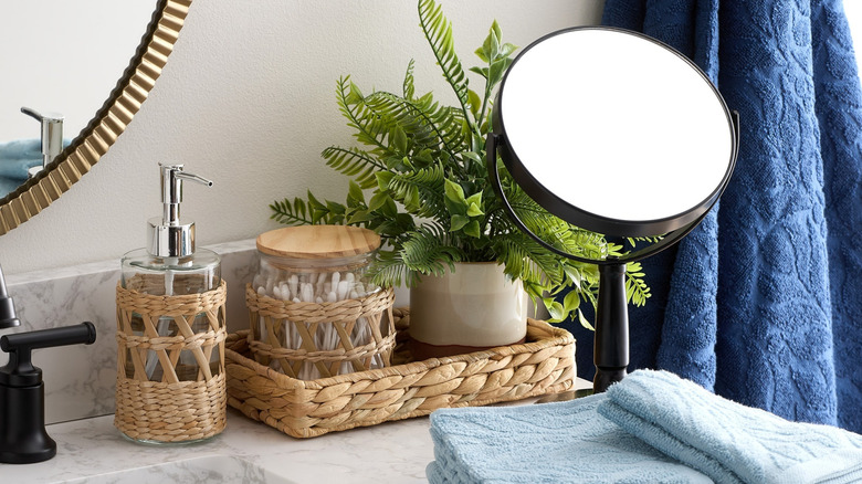 Seagrass and Glass Bathroom Soap Dispenser and Storage Canister