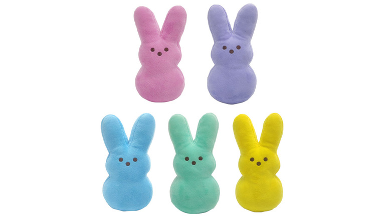 Peeps plushie toys on a white background