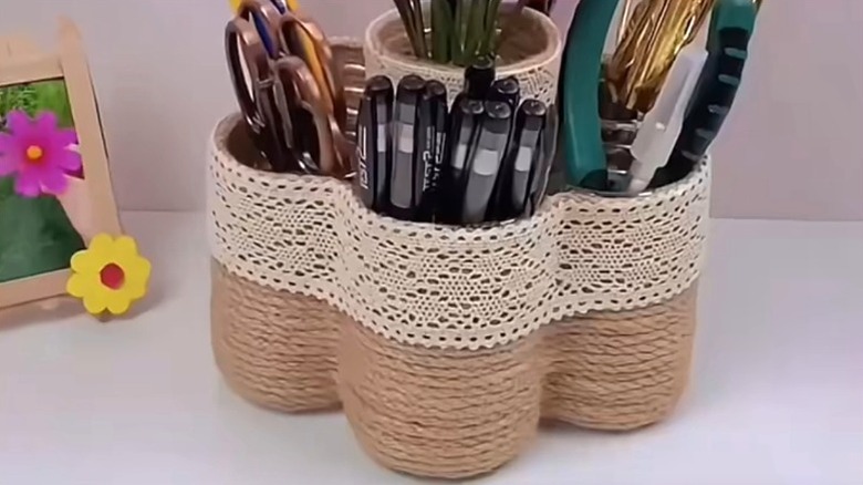 Charming DIY organizer crafted out of water bottles