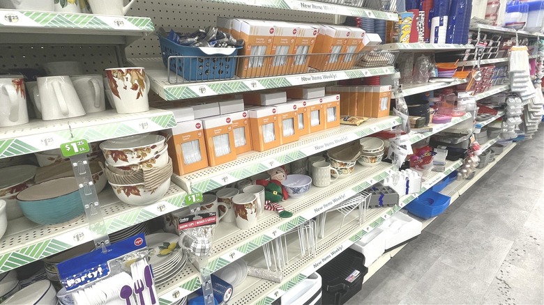 Dollar Tree shelves with home decor and organization products