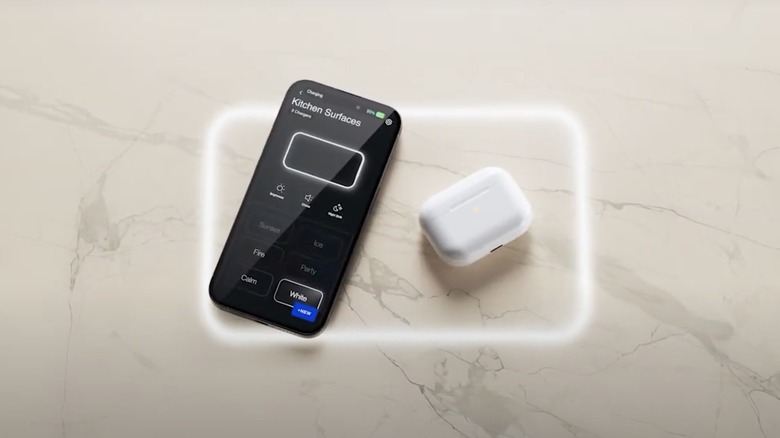 a wireless charging station integrated on a stone counter