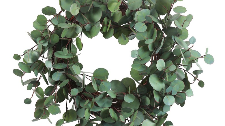 Pottery Barn eucalyptus wreath on white background