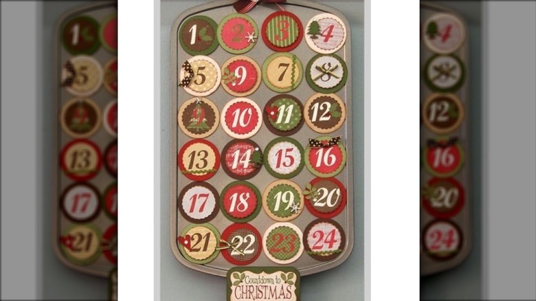 DIY fabric numbers on muffin tray for Christmas advent calendar