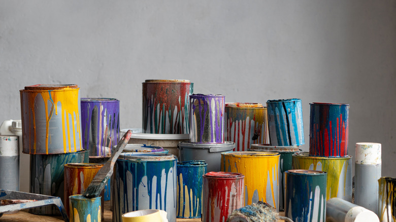 Collection of old paint cans