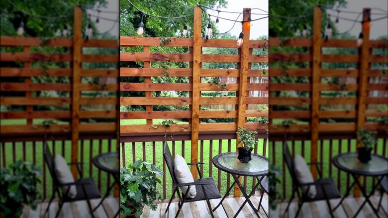 DIY pallet board privacy screen on deck