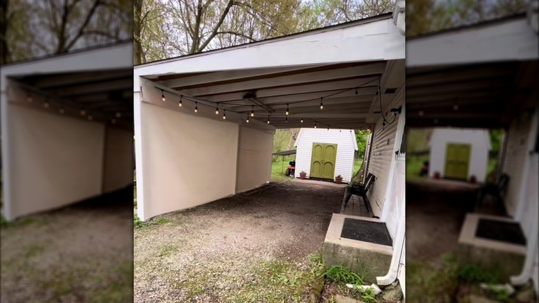 covered patio with drop cloth privacy screen
