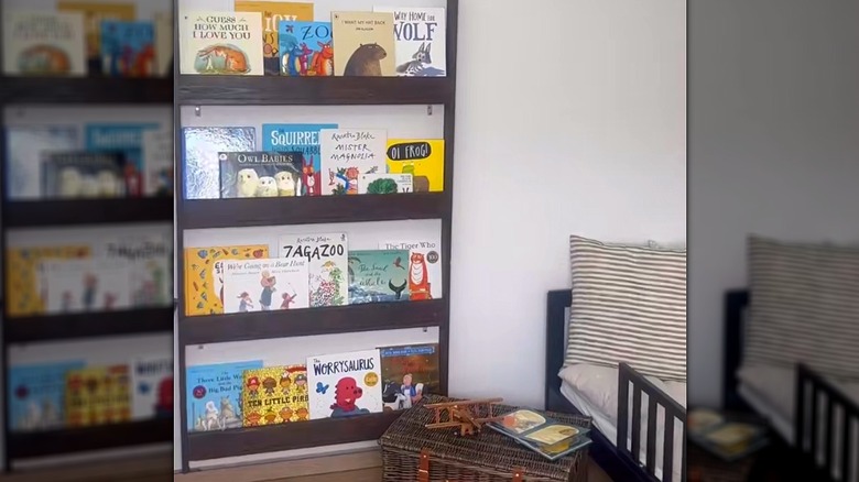Stylish modern children's room with Montessori-style bookshelf made of upcycled wood