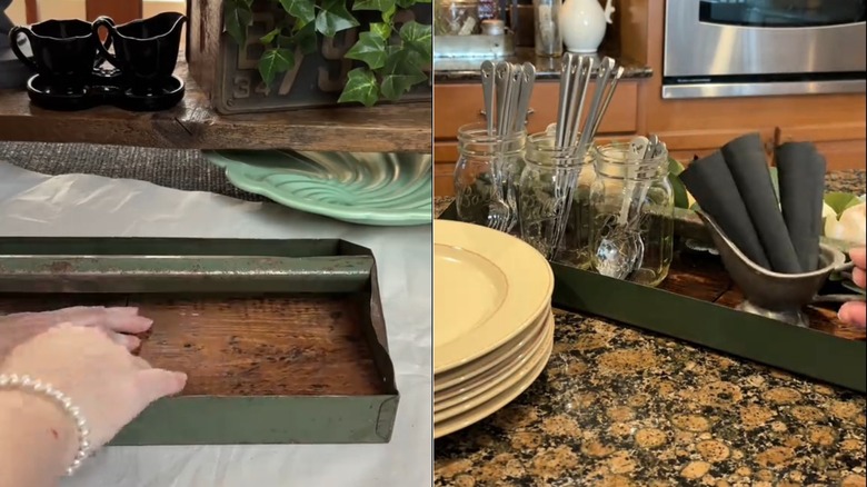 Toolbox tray on kitchen counter for organizing cutlery