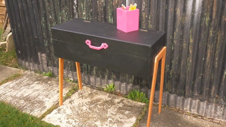Large toolbox upcycled into child's desk