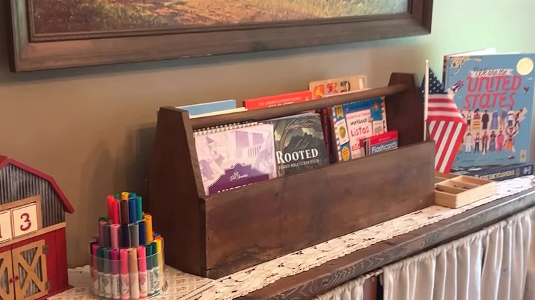 Wood toolbox used as book holder