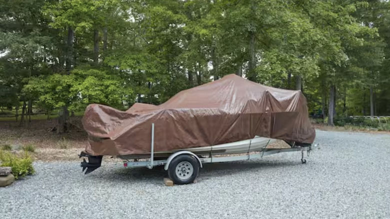 Tarp covering boat for fall storage