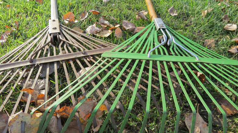 Steel rakes closeup