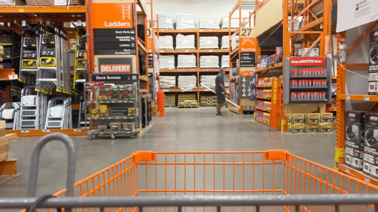 Shopping cart getting ready to load up with Home Depot merch
