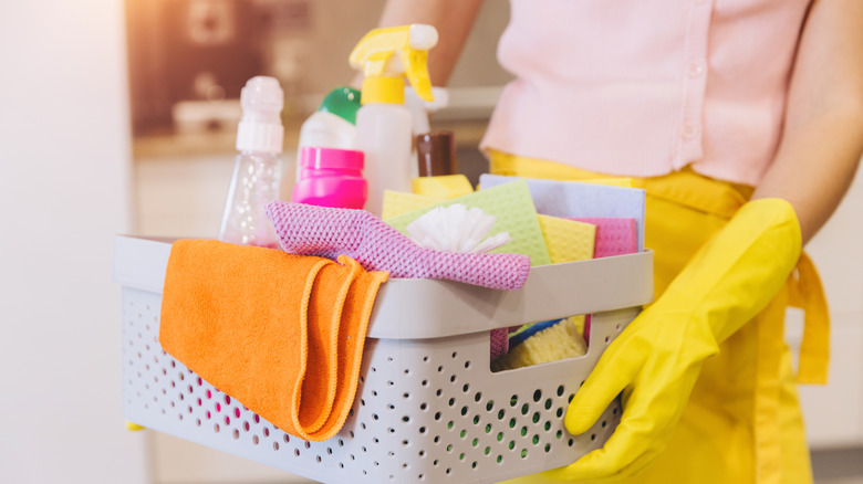 A colorful and well-stoked cleaning caddy
