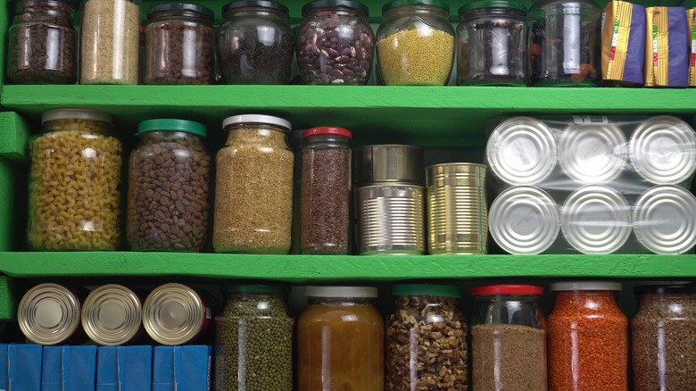 Pantry full of filled and repurposed jars