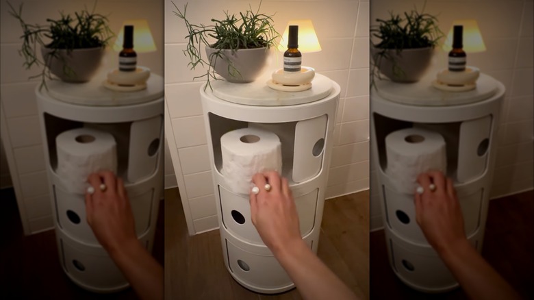 Bedside table used to store toilet paper