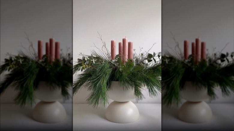 A holiday centerpiece made from two IKEA serving bowls