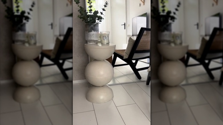 A side table made from IKEA serving bowls