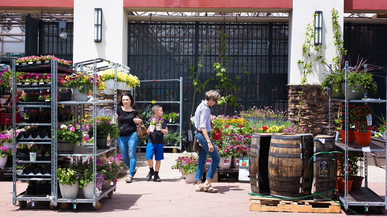 People shopping in the outdoor garden section of Lowe's