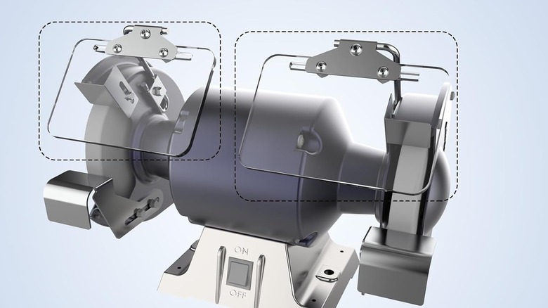 Neeki 4-by-6-inch eye shield mounted to a bench grinder