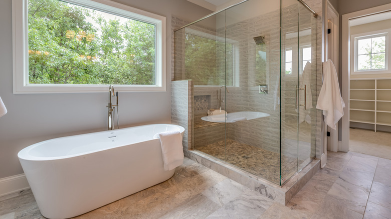 Bathroom with a large freestanding tub